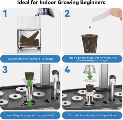 202pcs Hydroponic Pods Kit for AeroGarden, Ahopegarden, Grow Anything Kit for Indoor Garden Growing System Seed Pod Kit Includes 50 Grow Sponges, 50 Grow Baskets, 50 Grow Domes, 52 Stickers