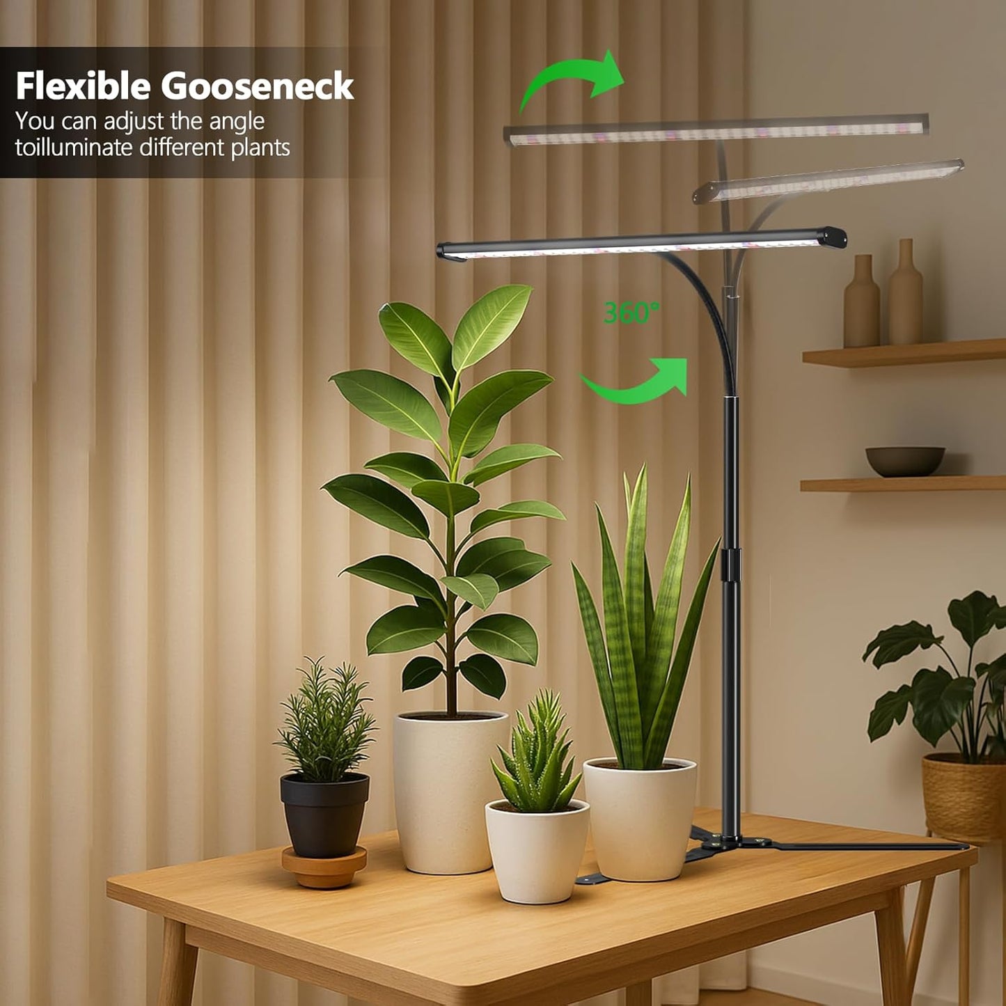 Super-Bright Plant Grow Light, 6000K 108LEDs Full Spectrum Plant Lamp with Timer 4/8/12Hrs & Height Extendable for Home Office Desktop Indoor Plants, 12V 3A High Power Output for Faster Growth