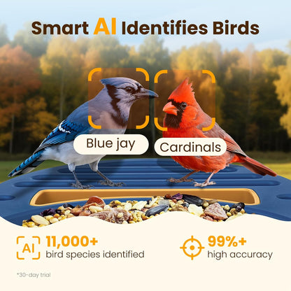 Smart Bird Feeder with Camera, 2.5K UHD Bird Feeder Camera Solar Powerd, Sensitive AI Identification, Instant Alerts Capture Video, IP66 Waterproof for Outdoor, Ideal Gift, Blue