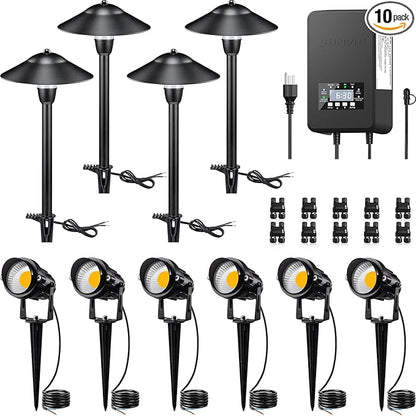 SUNVIE LED Landscape Lighting Kit Low Voltage Landscape Lights with Transformer Low Voltage Pathway Lights Aluminum Landscape Spotlights Path Lights with Connectors for Yard House Garden Tree