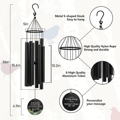 Personalized 36" Memorial Wind Chimes, Bereavement Gift to Honor a Loved One's Remembrance, Sympathy Gift for Loss of Mother Father Husband, for Outdoor Garden