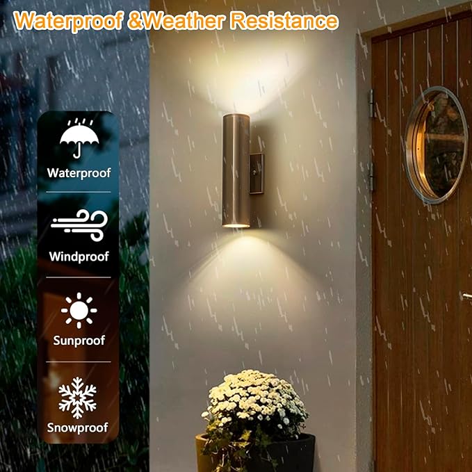 2 Packs Up and Down Lights Outdoor Wall Light Fixture 11.8" Gold Outdoor Sconces Wall Lighting Mount on House Porch & Patio Garage Entrance