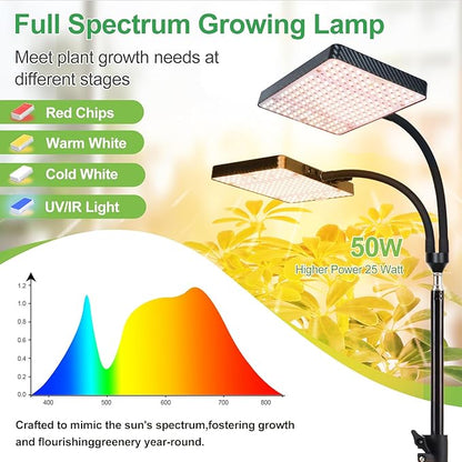 50W Standing Grow Lights for Indoor Plants, Seed Starting, Bonsai with Timer Auto On/Off, 5000 Lumen Enough Bright Like A Small Sun for Your Jungle, Daisy Chain Function, 40"-64" Height Adjustable