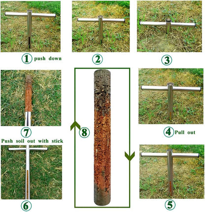 Soil Sample Probe 12 Inch with T Handle, Soil Sampler Tool, Soil Test Kit, Soil Probe for Soil Sampling Plant Care Lawn Garden Farm