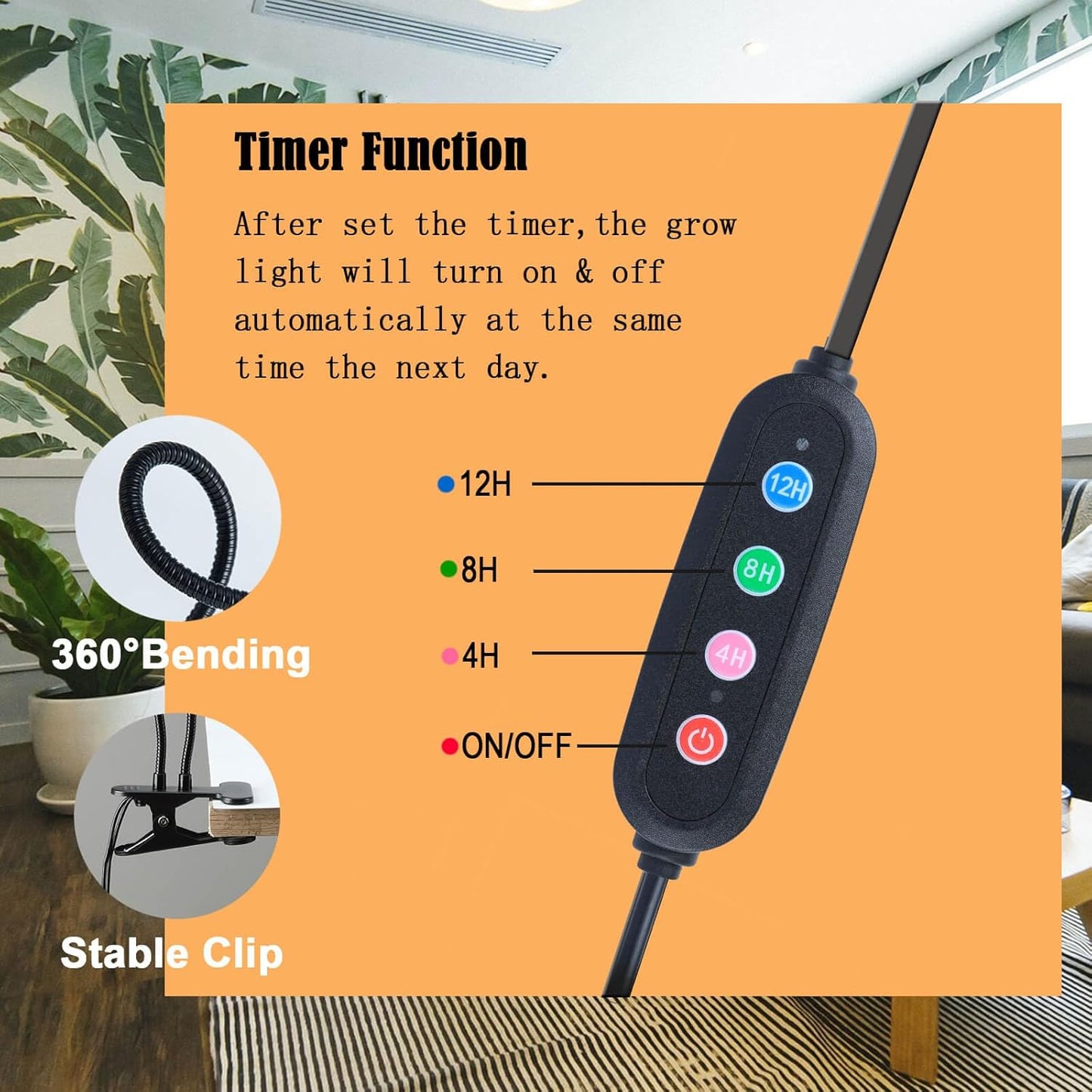 2Pack 9 Watt Clip Grow Lights for Indoor Plants with Timer, Mini Pot Plant Grow Light, Full Spectrum Small Bonsai Grow Light, Bright Enough Plant Growing Lamps