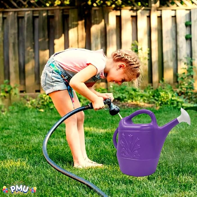 PMU 2 Gallon Watering Can - Garden Watering Can for Indoor & Outdoor Plants - Plastic Water Can with Detachable Sprinkler Head - Large Water Pot, Made in USA - Purple Pkg/3