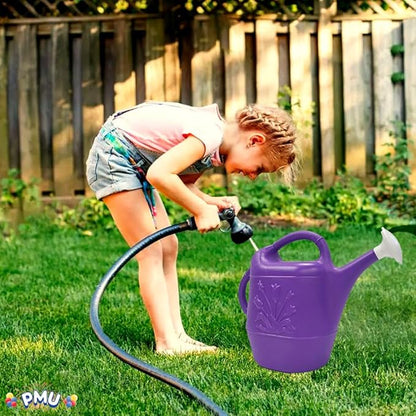 PMU 2 Gallon Watering Can - Garden Watering Can for Indoor & Outdoor Plants - Plastic Water Can with Detachable Sprinkler Head - Large Water Pot, Made in USA - Purple Pkg/3
