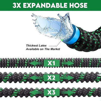 100 ft Expandable Garden Hose - Kink Free Flexible Water Hose with Thumb-Controlled 10-Function Nozzle, 3/4 Solid Brass Connectors, Retractable Latex Core - Lightweight Expanding Hose