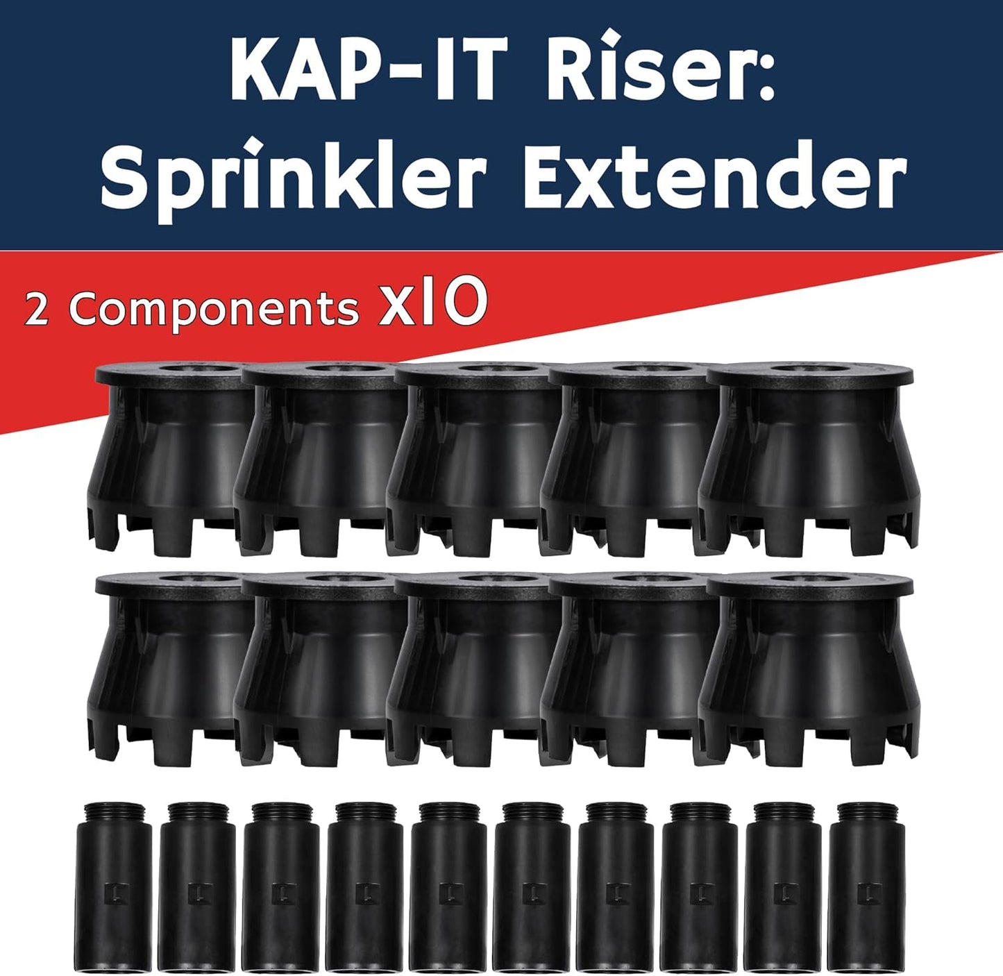 Kap-It Pop-Up Sprinkler Riser Extension - 1.5 Inch Height, No-Dig, Stackable - Easy Installation - Sprinkler Parts Compatible with Most Brands - Black 10 Pack