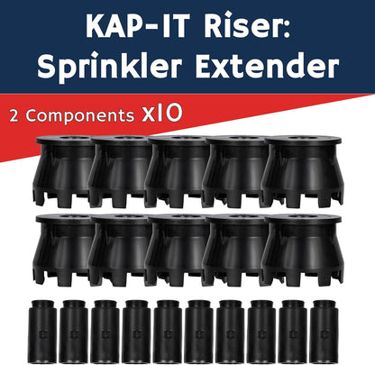 Kap-It Pop-Up Sprinkler Riser Extension - 1.5 Inch Height, No-Dig, Stackable - Easy Installation - Sprinkler Parts Compatible with Most Brands - Black 10 Pack