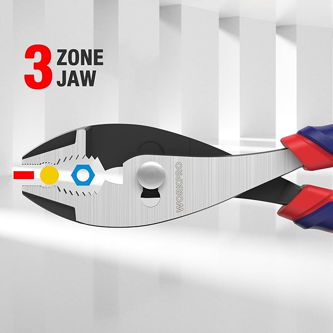 WORKPRO 6” Slip Joint Pliers Tool, Large Soft Grip,Rust Prevention Finish, 3-Zone Serrated Jaw Forged from High Carbon Steel for Maximum Grip