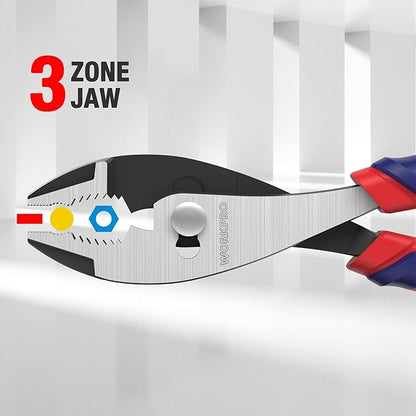 WORKPRO 6” Slip Joint Pliers Tool, Large Soft Grip,Rust Prevention Finish, 3-Zone Serrated Jaw Forged from High Carbon Steel for Maximum Grip