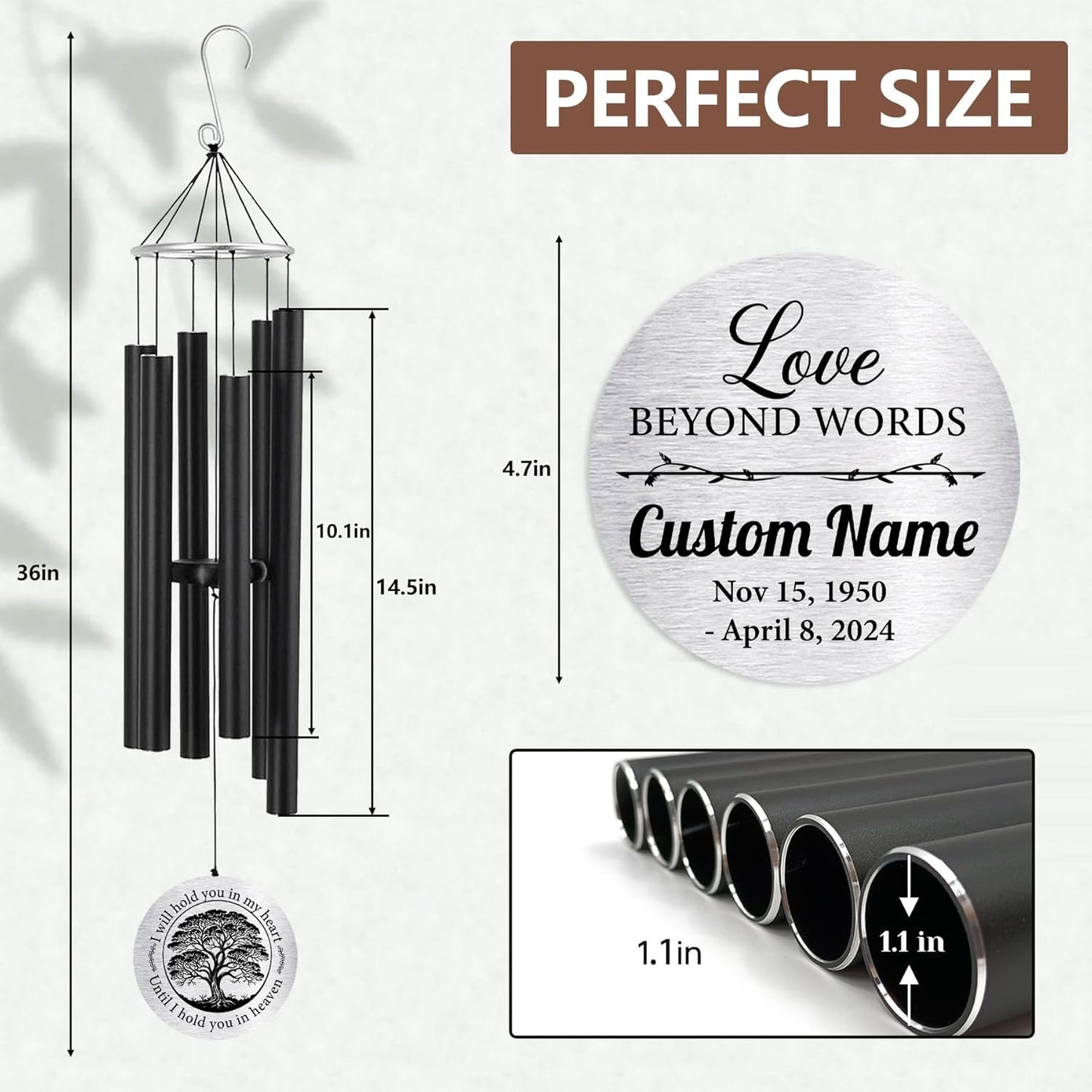 Personalized 36" Bereavement Wind Chimes for Outside, Memorial Gift in Remembrance of a Loved One, Sympathy Gift for Loss of Mother Father Husband, Garden Patio Decor
