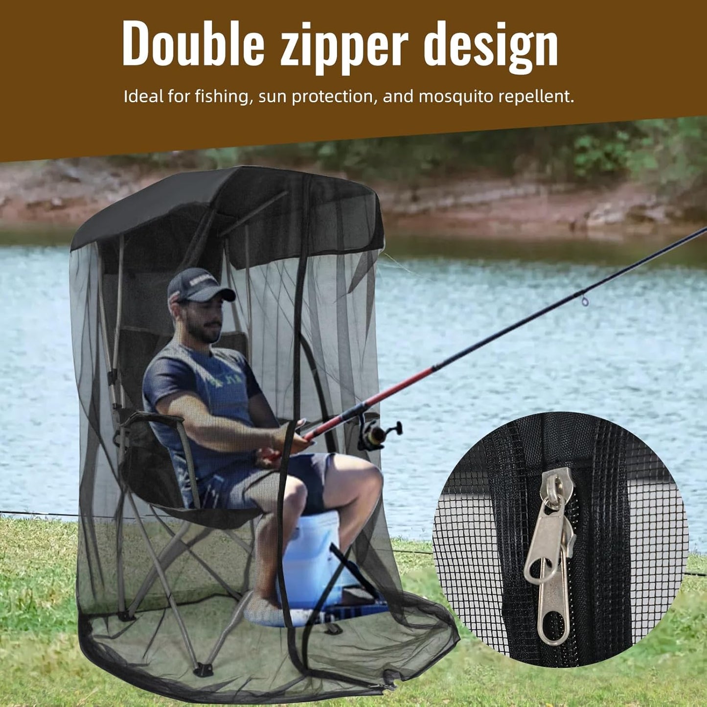 Mosquito Net for Outdoor Canopy Chair, 63"*35"*32", Bug Barrier Mosquitos Mesh Tent with 2 Zipper Opening, Waterproof Roof for Fishing Camping Chairs Outdoors, Not Included Chair