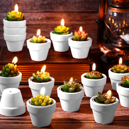 Shihanee 48 Pcs Succulent Cactus Decorative Tealight Baby Shower Plant Candles Bridal Shower Novelty Handmade Tealight Terrarium Plant Candles for Fiesta Birthday Wedding Party(White)