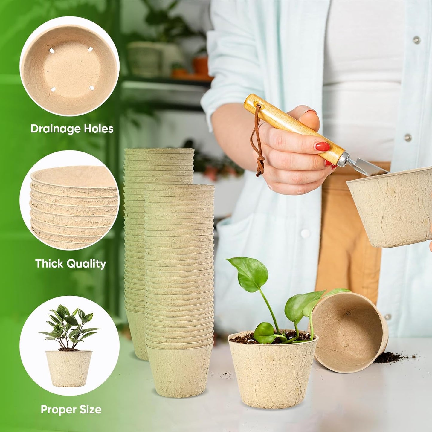 4” Peat Pots with 60Pcs Plant Labels, Biodegradable Pots for Seedlings with Drainage Holes, Garden Plant Nursery Pots Seed Starting Trays