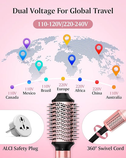 Brightup Dual Voltage Air Wrap Hair Styler - 5 in 1 High Speed Hot Air Styler 1400W Blow Dryer Brush, Negative Ions, Cool Shot Button, Curler, Volumizer, Straighter, No Heat Damage, with Travel Bag