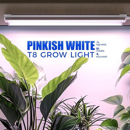 Barrina 2FT T8 Grow Light, 144W(6 x 24W, 800W Equivalent), Full Spectrum Sunlight Plant Light, LED Grow Light Bulbs for Indoor Plant Growing,with V-Shaped Reflector, Pinkish White, 6-Pack