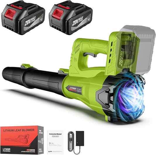 Leaf Blower Cordless with 2 x 4.0 Ah Battery and Charger, 160MPH/580CFM High Power Lightweight Handheld Electric Leaf Blowers with 2 Extended Tubes for Lawn, Yard, Leaves, Dust, Snow Care (Green)