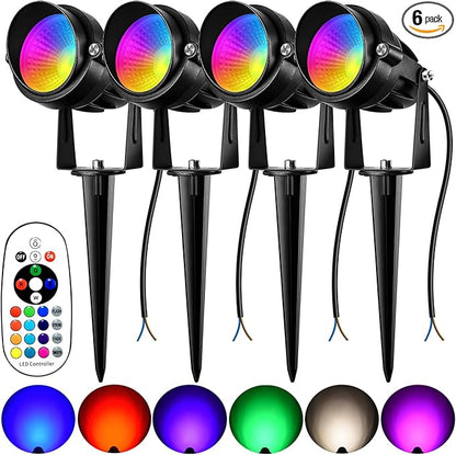 Halloween Christmas RGBW Landscape Light Outdoor,10W Color Changing Low Voltage Landscape Lighting with Remote Control,12V-24V Waterproof Outdoor Spot Lights for Yard House Garden Tree(4 Pack)