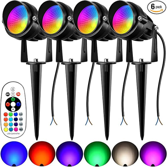 Halloween Christmas RGBW Landscape Light Outdoor,10W Color Changing Low Voltage Landscape Lighting with Remote Control,12V-24V Waterproof Outdoor Spot Lights for Yard House Garden Tree(4 Pack)