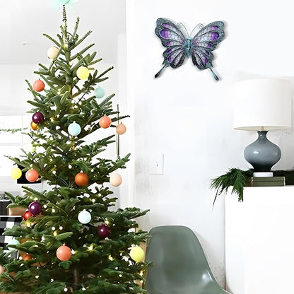 POXOHO Metal Butterfly Wall Decor - Purple Mosaic Glass Art Sculpture with Metal Frame, 11 Inch Hanging Garden Ornaments for Outdoor Fence, Patio Yard, Indoor Bedroom & Living Room Home Decoration