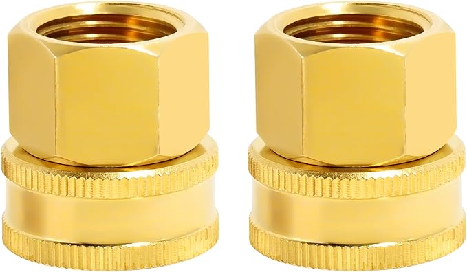 TAROSE 2 Pack Brass Garden Hose Adapter, Female to Female Hose Adapter Connector, GHT to NPT Adapter Hose Fitting,Double Brass Garden Hose to Pipe Fittings Connect