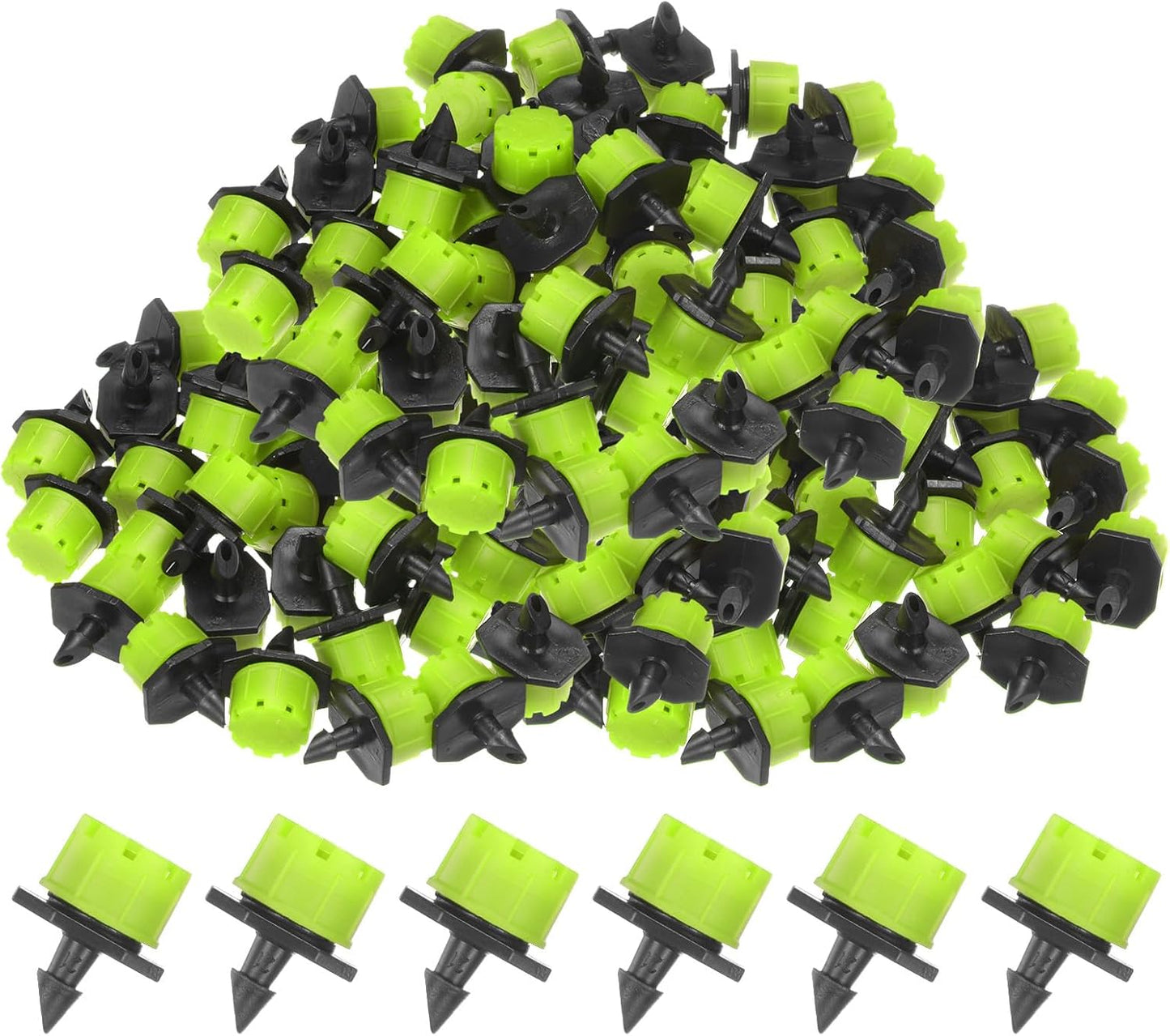 200-Pack 360 Degree Adjustable Irrigation Dripper, 1/4 Inch Barbed Emitter Drip Sprinklers for Garden/Greenhouse/Flower Bed/Watering System, Anti-Clogging Emitters [Green]