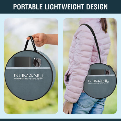 NUMANU 2025 Upgraded Collapsible Stool & 3IN1 Cushioned Carry Bag, 2.5"-18" Height Adjustable Max 620lbs, Portable Retractable Telescoping Seat, Foldable Camping Stool or Footrest for Adults (Round)