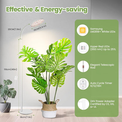 24V Grow Lights for Indoor Plants, LM281B+660nm Plant Lights for Indoor growing, 5.9" LED Grow Lights for Seed Starting, 20-54in Height Adjustment for Medium Plants, 20W, 350umol/s/m²@Dist:6in