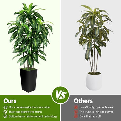 Artificial Dracaena Tree Indoor, 6FT Tall Fake Tree with Black Tall Planter, Artificial Trees Fake Yucca Potted Tree for Home Office Living Room Decor，Tall Artificial Plant for Housewarming