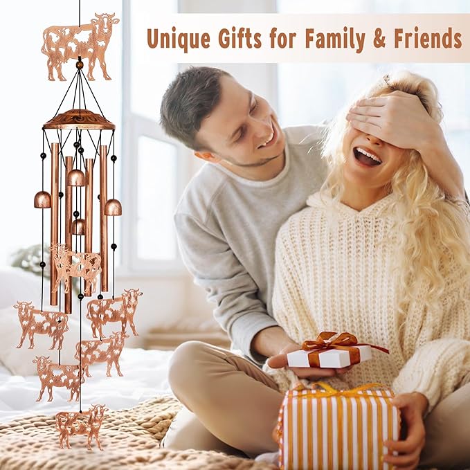 Cow Wind Chimes for Outside, Metal Windchimes Outdoors, Cow Gifts for Women/Men, Memorial/Birthday Gifts, Garden Decor for Outside, Patio or Yard, Durable Chimes for Outdoors