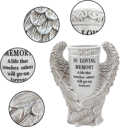 BAYN Grave Decorations for Cemetery, Angel Wings Vases with Spikes for Garden Decorations Waterproof Garden Statues Memorial Gifts for Loss of Loved One