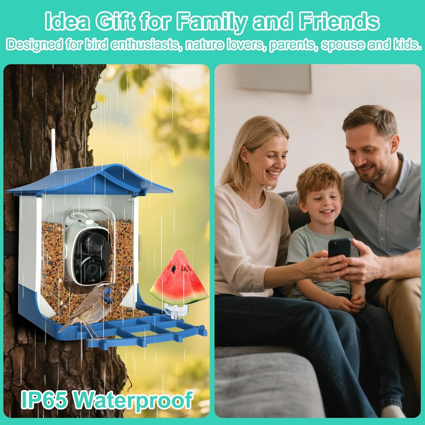 Smart Bird Feeder with Camera,AI Identify Birds Species,Auto Record 2K Birds Video in Backyard Garden,Live View,Instant Notifications，Solar Powered Charging,Ideal Gift for Family and Bird Lovers