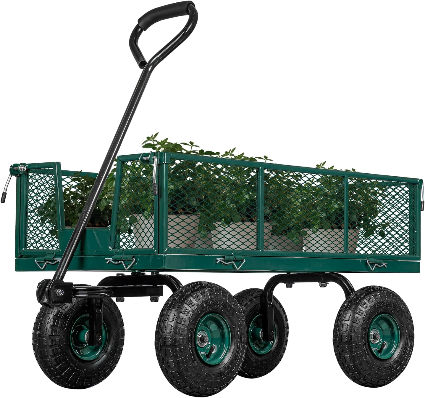 TAIFA Heavy Duty Steel Garden Cart 880 Lbs Capacity with Removable Sides for Yard Lawn and Farm, Metal Utility Wagon with 180° Rotating Handle, Green