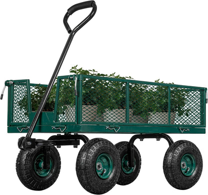 TAIFA Heavy Duty Steel Garden Cart 880 Lbs Capacity with Removable Sides for Yard Lawn and Farm, Metal Utility Wagon with 180° Rotating Handle, Green