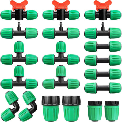 20 Pieces Drip Irrigation Fittings for 1/2 Inch Drip Tubing (1/2" ID x 0.65" OD)：1/2'' Irrigation Tubing Connectors Including Couplings Tees Elbows Valves Reducing Tee Plugs 3/4" Adapters