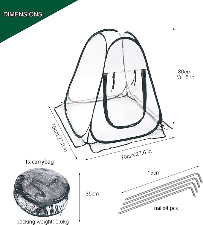 porayhut Pop Up Greenhouse Cover ,Pack of 2 Pcs,Flower House Mini Gardening Plant Flower Sunshine Room Room,Backyard PVC Greenhouse Cover for Cold Frost Protector Gardening Plants