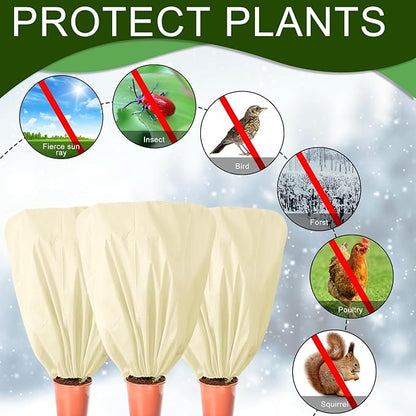 8 Pcs Plant Covers Frost Protection Bag 47" x 31.5" Winter Reusable Plants Jacket with Drawstring Shrub Protection Wraps Bags Frost Blanket for Winter Outdoor Garden Plants