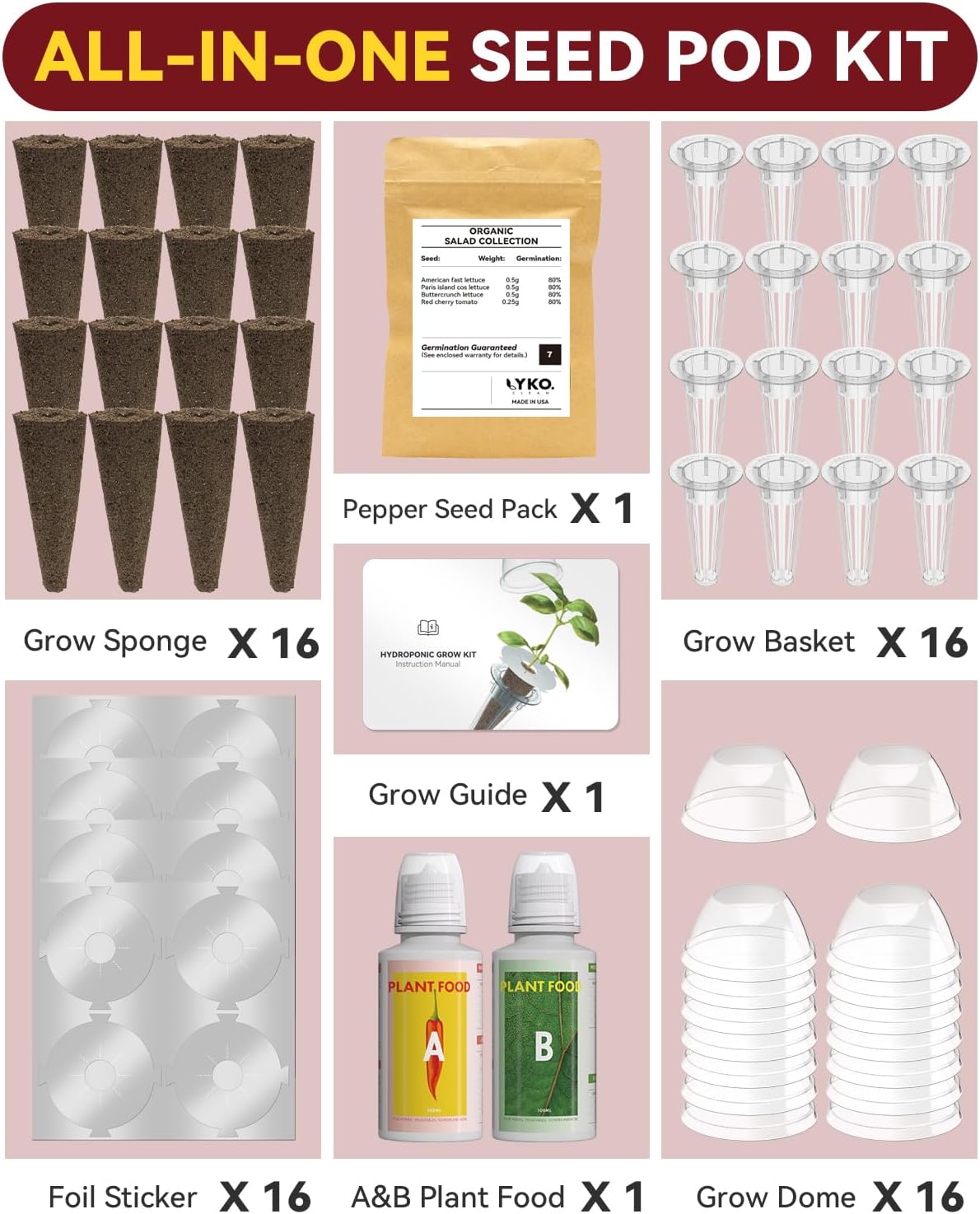 Hot Pepper Seed Pod Kit for Aerogarden, Ahopegarden (24 Pods) – Non-GMO Jalapeno Peppers and Cayenne Chili Peppers, 50+ Seeds per Variety, Includes Plant Food, Compatible with All Hydroponic Systems