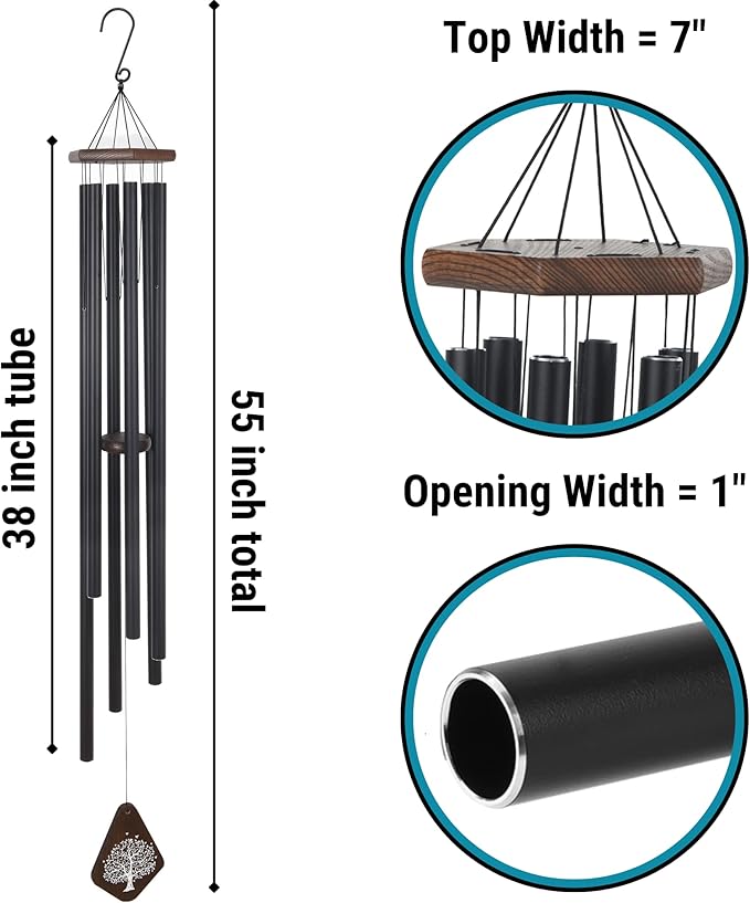 The Wind Chime CO Memorial 55” Deep Tone Large Wind Chime, Sympathy Wind Chimes Gift for The Loss of A Loved one, Memorial Wind Chimes for Outside Decoration, Soothing Melodic Tones with Mute Option.
