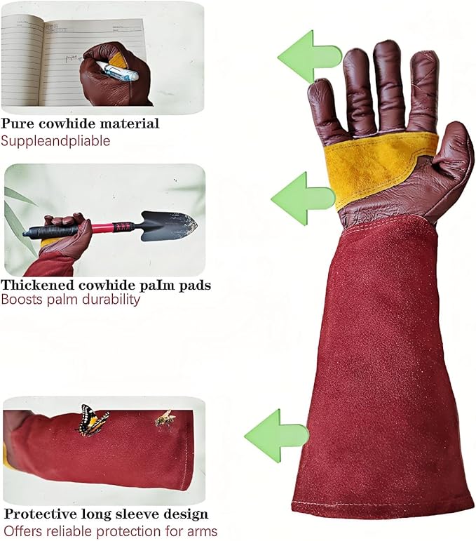 Gardening Gloves for Women/Men,Rose Pruning Long Leather Garden Gloves Thorn Proof