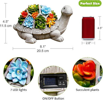 Solar Garden Turtle Statue - Turtle Decor with 7 Warming Solar LED Lights, Outdoor Decorations for Yard Patio Lawn & More, for Women, Moms, Birthdays