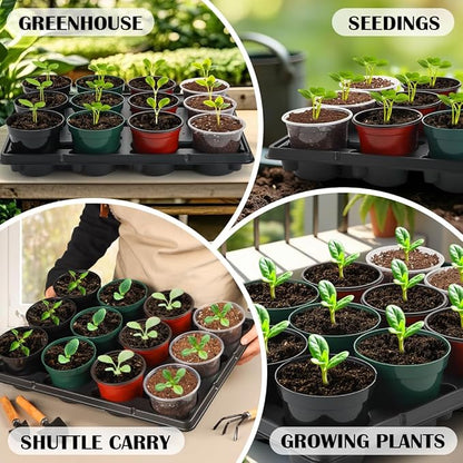 12 Cell Round Nursery Pot Trays Thickened Durable Seedling Pots Shuttle Carrying Trays for Holding 4 Inch Nursery Pots (16.85" × 12.6", 20-Pack)