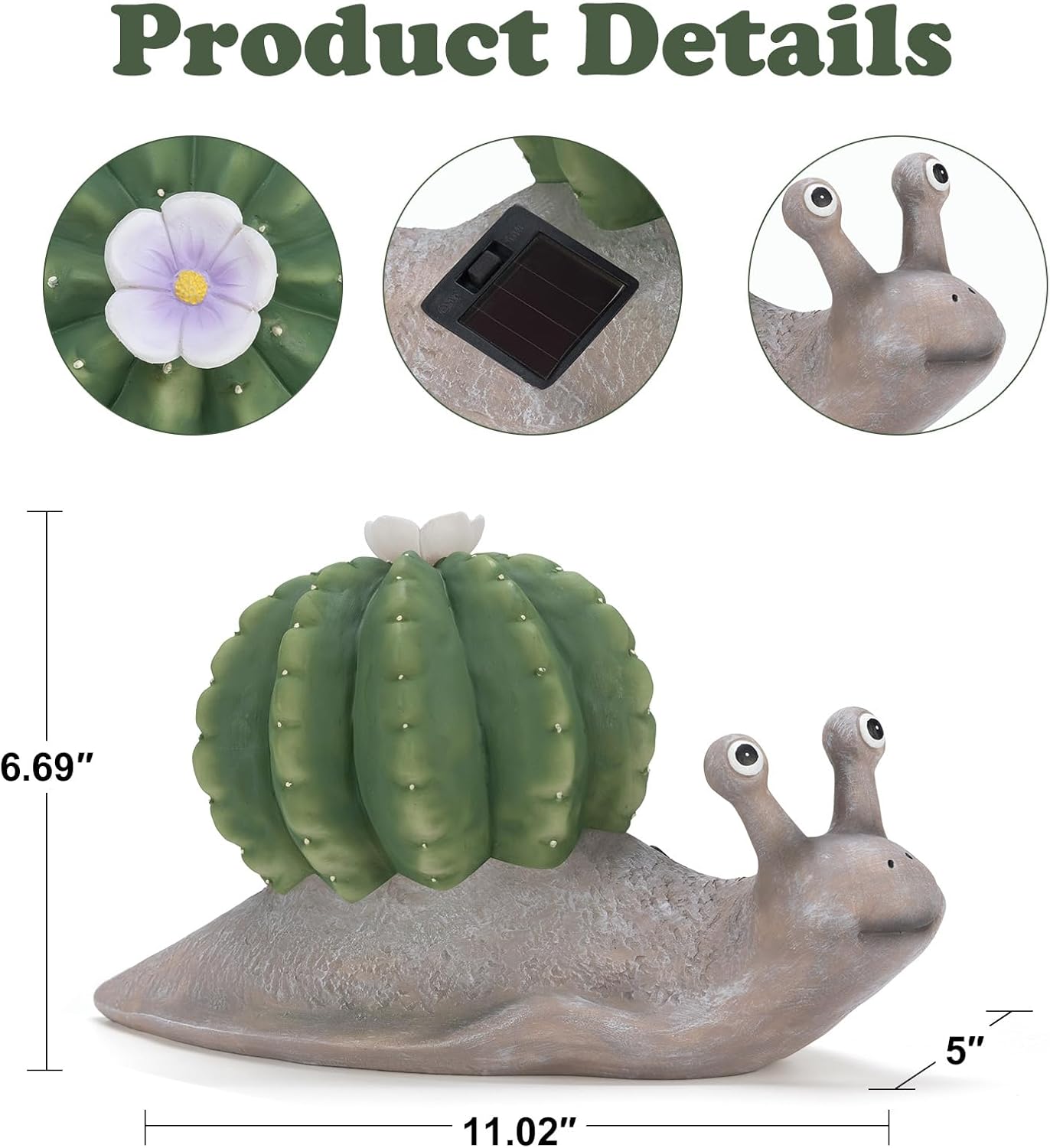 Solar Cactus Snail Statue Garden Decor Light - Outdoor Decorative LED Flower, Suitable for Patio, Lawnand Garden Decorations, Gifts for Mom