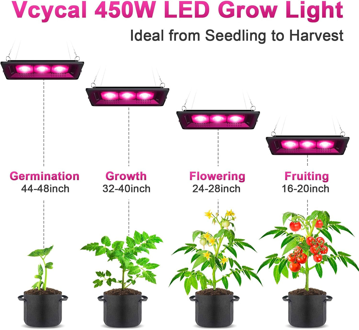 Waterproof Plant Light, 450W Outdoor Grow Lights, Full Spectrum LED Grow Light, Height Adjustable, Silent, Heat Dissipation, for Indoor Outdoor Plant Seedling Growing Blooming Fruiting