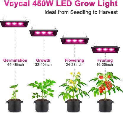 Waterproof Plant Light, 450W Outdoor Grow Lights, Full Spectrum LED Grow Light, Height Adjustable, Silent, Heat Dissipation, for Indoor Outdoor Plant Seedling Growing Blooming Fruiting