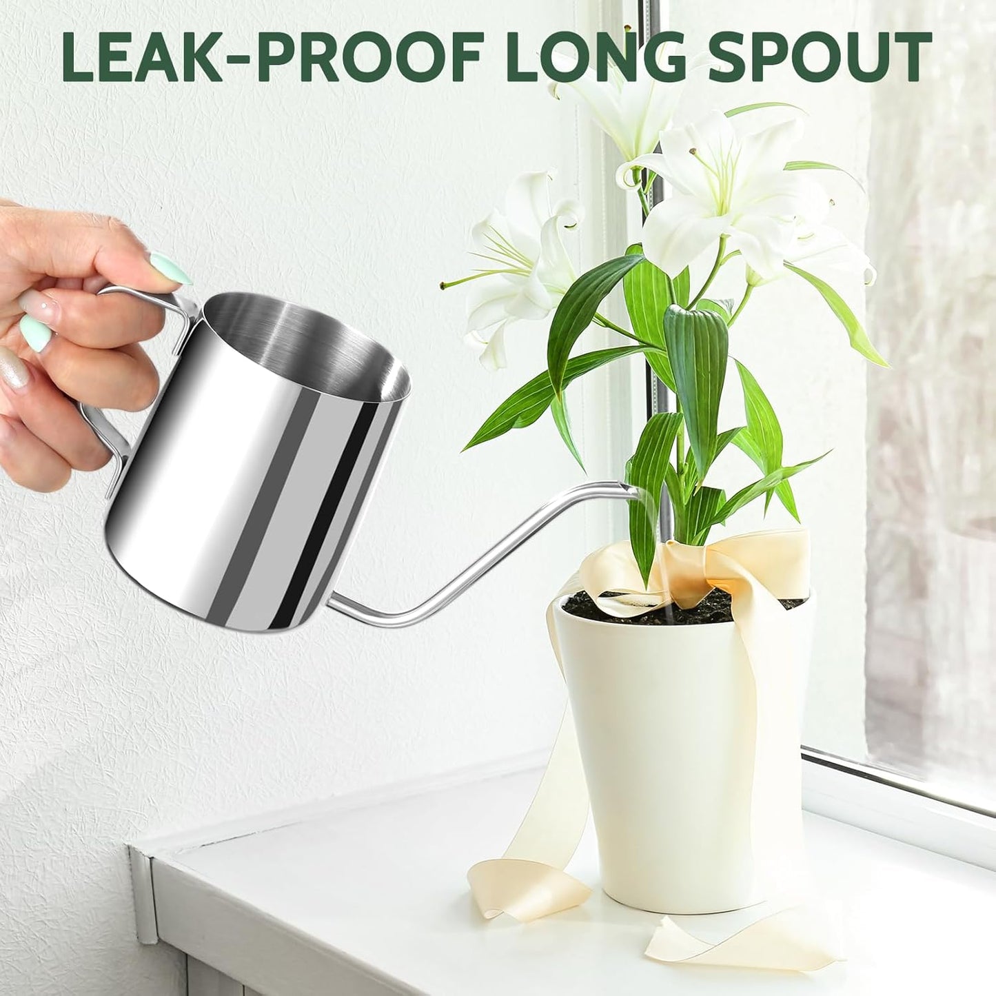 Small Watering Can Indoor Plants - 12 oz Mini Metal Watering Can with Long Spout Rust-Proof Stainless Steel Tiny Watering Pot for Small Indoor Plants Home & Office