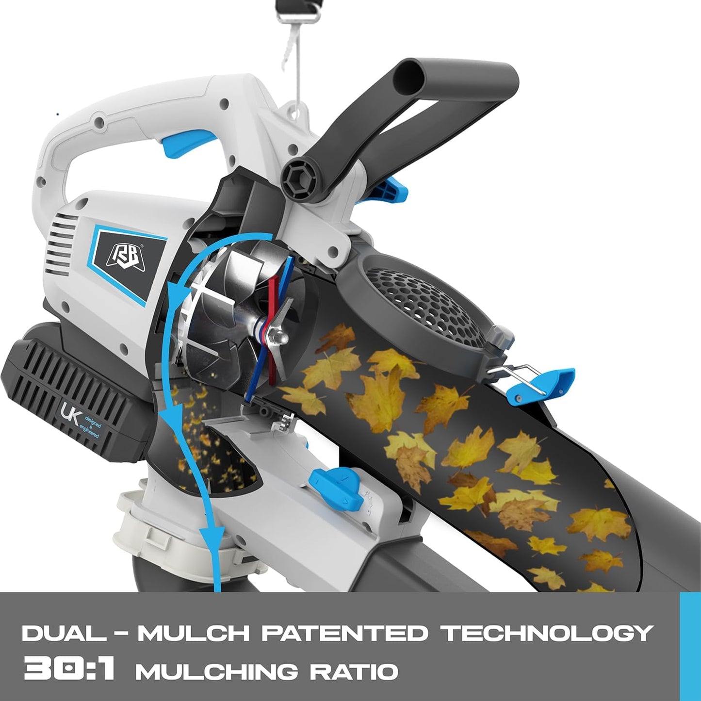 RB 40V Leaf Blower and Vacuum Combo - Powerful Cordless Leaf Vacuum Mulcher with 4.0Ah Battery, 30:1 Mulching, 12L Bag, Adjustable Handle