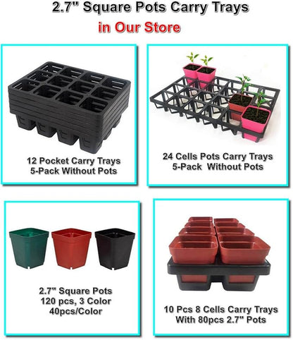 Square Nursery Pot Tray with 24 Cells, 5 Pack Plant Trays for Pots, Flower Pot Moving Tray, Plastic Planting Tray for Carrying Small Plant Pots(120 Cells in Total